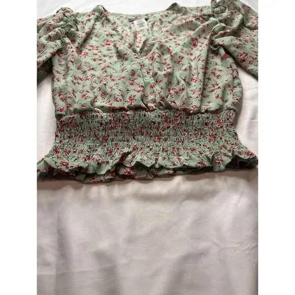 Y2K Sans Souci Floral Sheer Ruffle V-Neckline Blouse Grannycore Preppy Spring - Picture 4 of 6